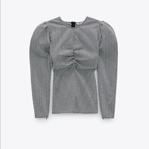 Zara Poplin Top with Striped Hem